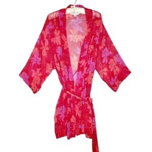 Vintage Y2K Victoria Secret Women Robe Chiffon Size 0/S Red Floral Intimate Wear
